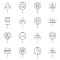 ensemble d'icônes de signalisation routière différente, style de contour vecteur