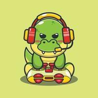 dino mignon jouer à une illustration de vecteur de dessin animé de jeu.