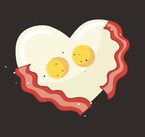 Oeuf au plat et bacon au vecteur de forme de coeur