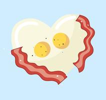 Oeuf au plat et bacon au vecteur de forme de coeur