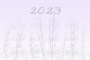 calendrier 2023 palette de lavande très péri tendance avec des éléments botaniques dessinés à la main vecteur