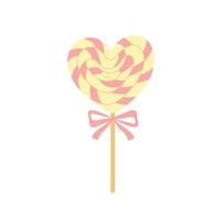 sucette colorée en forme de coeur avec noeud rose. modèle pour la conception de vacances de saint valentin, fête d'anniversaire, invitation. vecteur