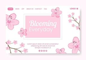 printemps avec fleur de sakura fleurs modèle de page de destination illustration plate modifiable de fond carré pour les médias sociaux ou la carte de voeux vecteur