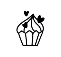 cupcake valentine cakes cheesecakes avec décor crème et coeurs. vecteur dessin animé silhouette contour noir dessin au trait illustration. coloriages pour les enfants