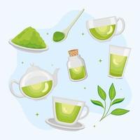 thé vert huit icônes vecteur