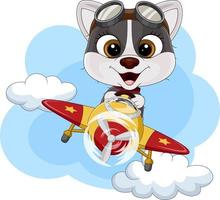 dessin animé petit chien pilotant un avion vecteur