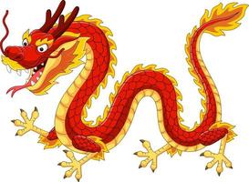 dessin animé dragon chinois rouge volant vecteur