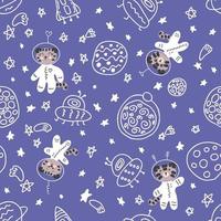 doodle motif harmonieux d'astronautes tigres oursons dans l'espace. vecteur