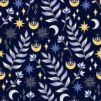 modèle sans couture avec fleurs mystiques de nuit, lune et étoiles vecteur