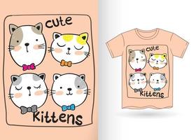 chaton mignon dessiné à la main pour t-shirt vecteur