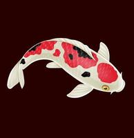 dessin animé mignon poisson koi sur fond rouge vecteur