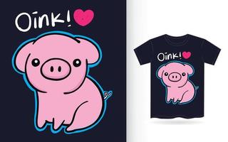 mignon petit cochon dessiné à la main pour t-shirt vecteur