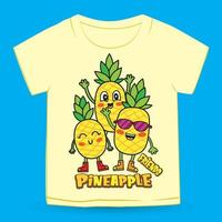 ananas mignon dessin animé dessiné à la main pour t-shirt vecteur