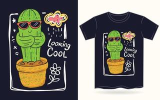 cactus mignon dessiné à la main pour t-shirt vecteur