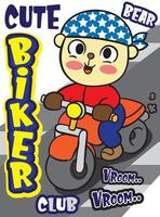 dessin animé mignon ours motard pour t shirt.eps vecteur