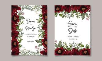 carte d'invitation de mariage belle fleur rouge aquarelle vecteur