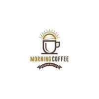 logo du café du matin avec une tasse de café et le beau soleil du matin vecteur