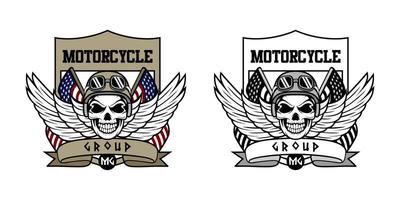 logo du groupe de motos avec illustration de conception de tête de crâne humain vecteur