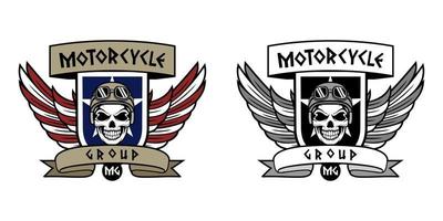 logo du groupe de motos avec illustration de conception de tête de crâne humain vecteur
