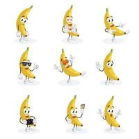 ensemble de mascotte d'illustration de dessin animé de personnage de banane vecteur