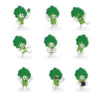 ensemble de mascotte d'illustration de personnage de dessin animé de légume brocoli vecteur