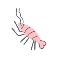 illustration vectorielle dans le style doodle, dessin animé. crevettes, crevettes bouillies. icône de couleur isolé sur fond blanc. nourriture, animaux marins. vecteur