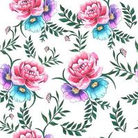 modèle sans couture de bouquet de fleurs à l'aquarelle - pivoines roses avec des anémones bleues et violettes. illustration vectorielle botanique florale colorée dessinée à la main pour les textiles, le design, les couvertures de journal, les cartes postales vecteur