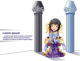 Personnage de princesse dans le style de bande dessinée et fond de piliers. vecteur