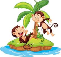 personnage de dessin animé de deux singes mignons sur une île isolée vecteur