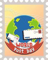 logo de la journée mondiale de la poste avec globe terrestre et enveloppe vecteur