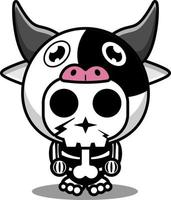 costume de mascotte de personnage de dessin animé de vecteur crâne humain animal de vache mignon