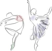 croquis d'une femme vêtue d'une robe danseuse de ballet dessin au trait art continu aquarelle icône fille