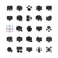 icônes de glyphe noir de compétences numériques définies sur un espace blanc. acquérir des compétences en littératie à l'ère numérique. compétence technologique. développement des compétences. symboles de silhouettes. illustration vectorielle isolée vecteur