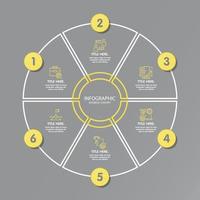 couleurs jaunes et grises pour l'infographie de cercle avec des icônes de ligne mince. 6 options ou étapes pour l'infographie. vecteur