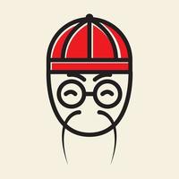 ligne de tête d'homme avec chapeau chinois rouge logo design vecteur icône symbole illustration
