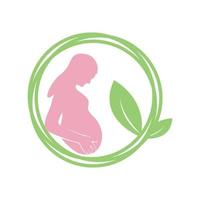 femme enceinte avec logo feuille icône symbole vecteur conception graphique