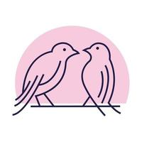 lignes art petit oiseau couple amour logo design vecteur