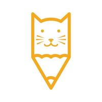 crayon art créatif avec tête chat logo symbole icône vecteur conception graphique illustration idée créative