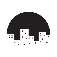 bâtiment ville avec cercle de nuit noir logo design vecteur icône symbole illustration