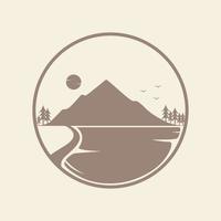 nature montagne avec arbre et lac cercle vintage logo symbole icône vecteur conception graphique illustration idée créative