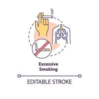 icône de concept de tabagisme excessif. illustration de ligne mince d'idée abstraite de facteur de risque de pneumonie. conséquences néfastes sur la santé. sevrage tabagique. dessin de couleur de contour isolé de vecteur. trait modifiable vecteur