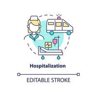 icône de concept d'hospitalisation. illustration de la ligne mince de l'idée abstraite du traitement de la pneumonie. rester à l'hôpital. patient avec des conditions médicales aiguës. dessin de couleur de contour isolé de vecteur. trait modifiable vecteur