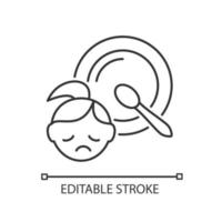 icône linéaire de la faim des enfants. la pauvreté de la population conduit à la faim des enfants. risque de problèmes de santé pour les enfants. illustration personnalisable en ligne mince. symbole de contour. dessin de contour isolé de vecteur. trait modifiable vecteur