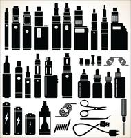 Elements pour la collection de cigarettes électroniques Vapor Bar and Vape Shop vecteur