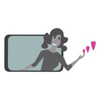 amour virtuel, fille en tablette, envoi de symbole de coeurs, illustration vectorielle dans un style plat vecteur