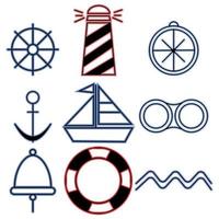 ensemble d'icônes nautiques, clipart linéaire sur le thème marin pour la conception vecteur