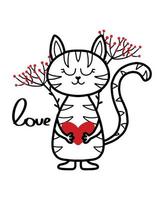 illustration vectorielle de chat tigré mignon pour la saint-valentin. carte de saint valentin. illustration pour enfant d'un chat dans un style doodle. vecteur