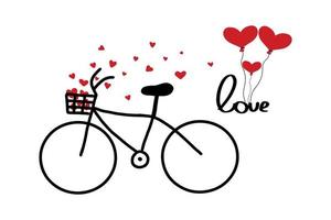 illustration vectorielle pour la saint valentin. illustration d'un vélo avec des coeurs dans un panier. style de griffonnage. carte postale minimaliste. vecteur