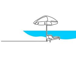 une seule ligne continue de parasol et chaise sur la plage vecteur