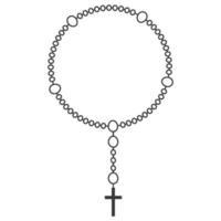 illustration de ligne de perles de chapelet. bijoux de prière pour la méditation. chapelet catholique avec une croix. symbole religieux. vecteur